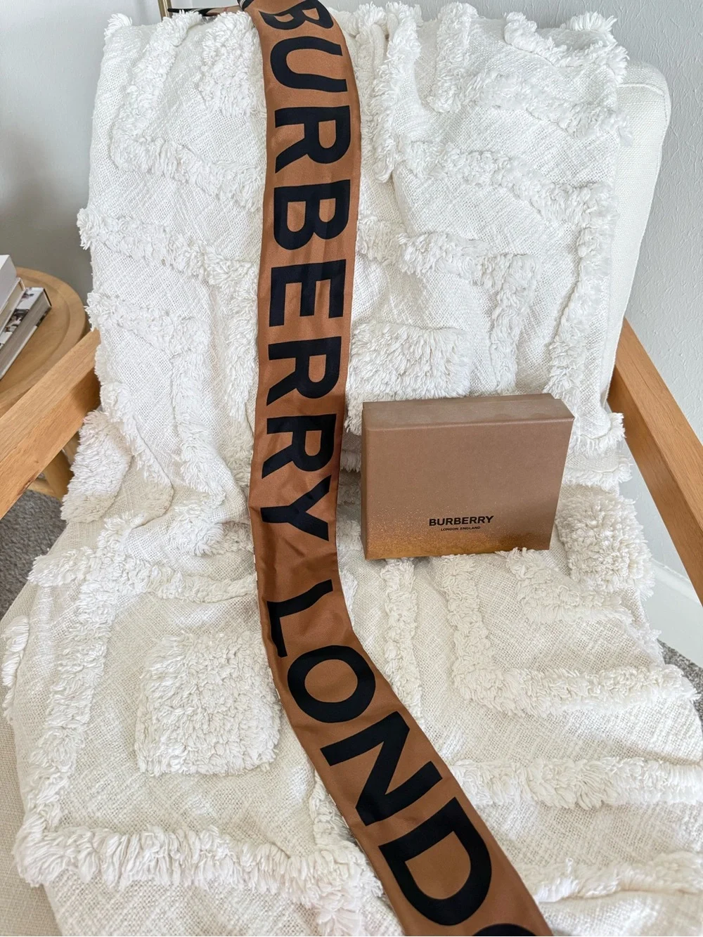 Burberry Beige, Tan & Black Check Silk Twilly Scarf